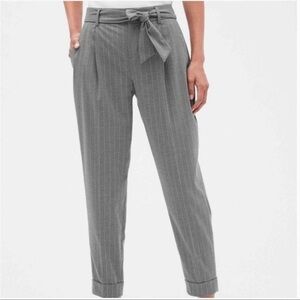 Banana Republic Pant Trouser Stripe Paper Bag Cuffed Belted Grey White Pleated 8
